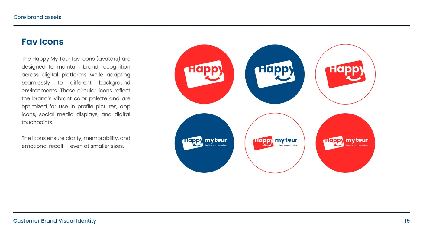 Round Happy My Tour favicons in red, blue and white