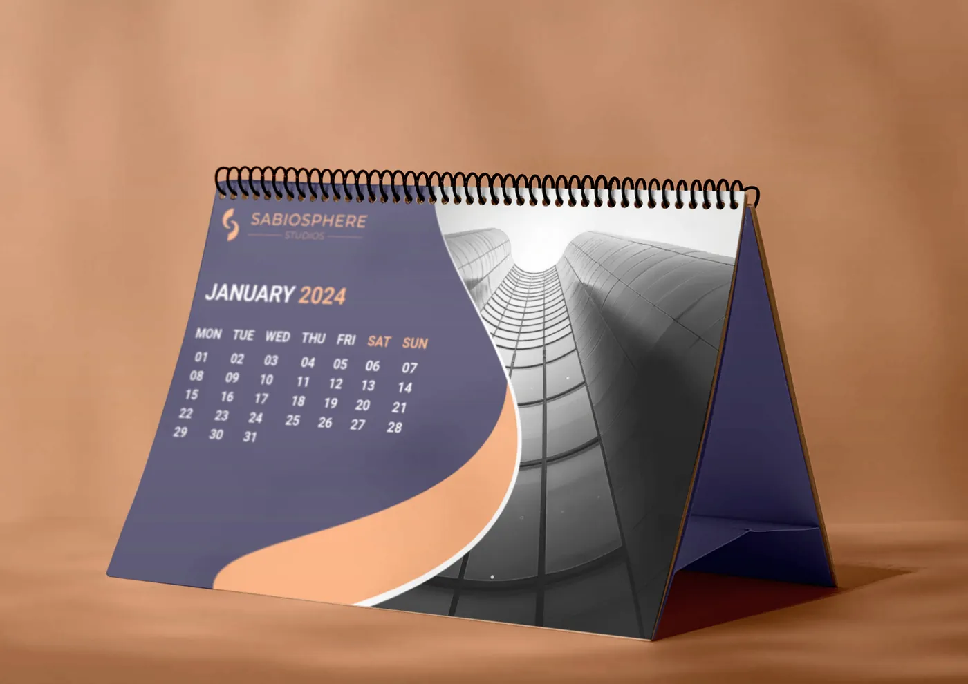 Indigo and peach Sabio Sphere Studios desk calendar