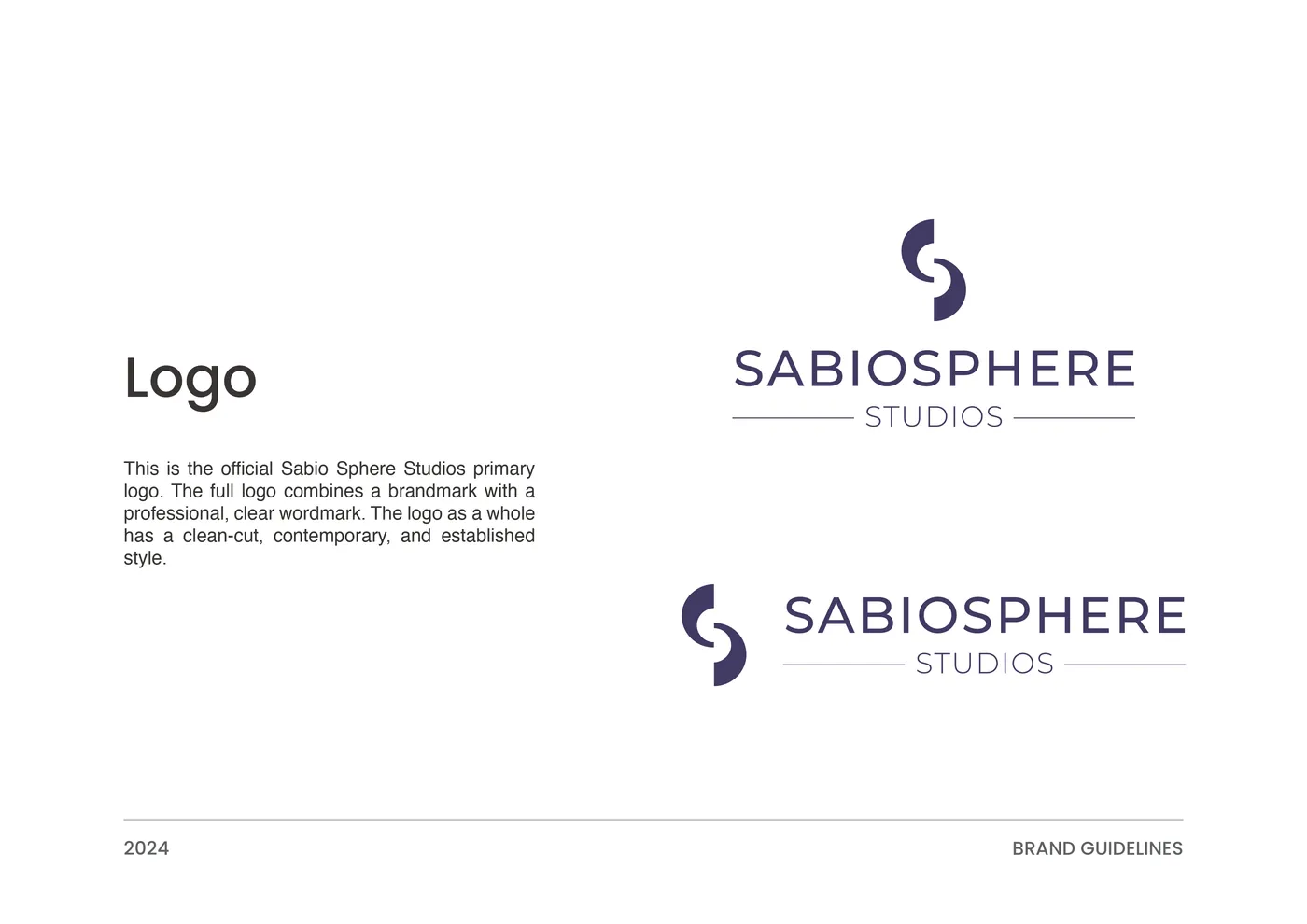 Sabio Sphere Studios logo in stacked and horizontal lockups, in indigo