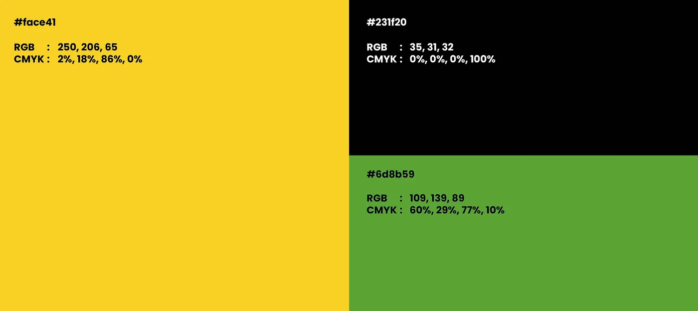 Yellow, black and forest green palette with colour values