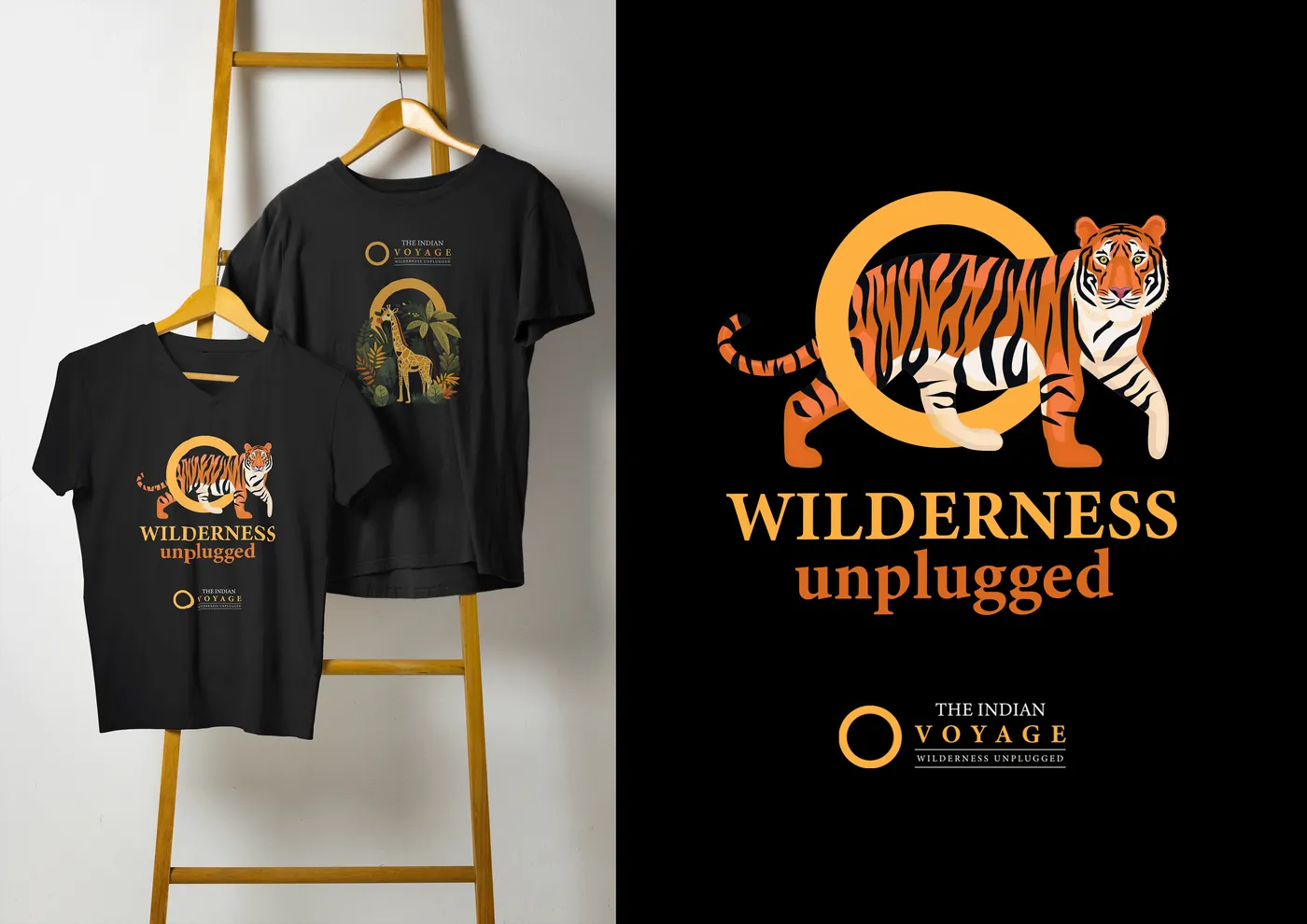 Black T-shirts with the tiger illustration and “Wilderness unplugged”